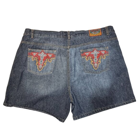 Paris Angel Jeans Denim Shorts Women Sz 24 Blue Embroidered Pockets Hiking Beach - Picture 1 of 13